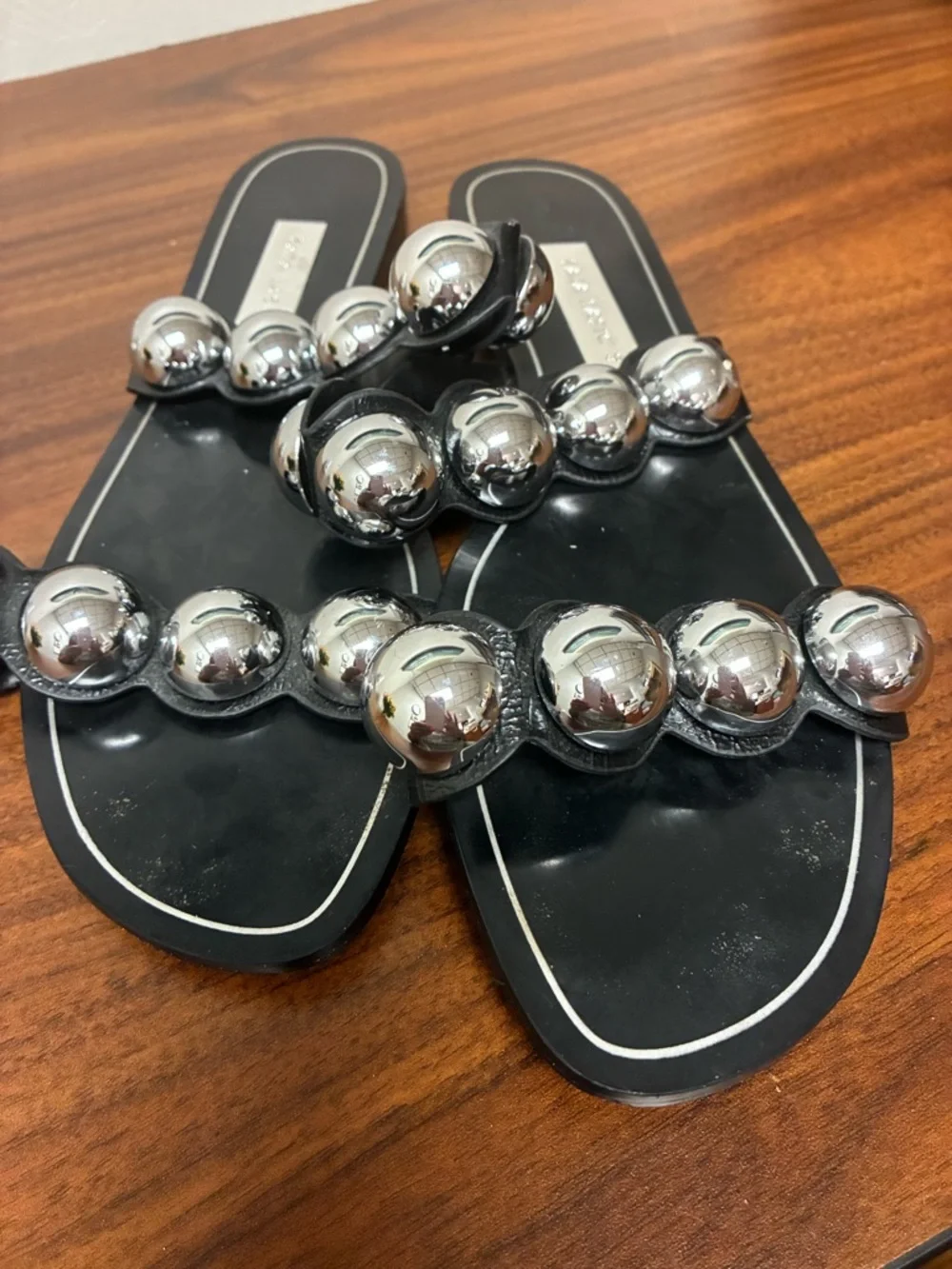 NWOT Zara Basic Sandals with Metallic Spheres - Picture 1 of 3